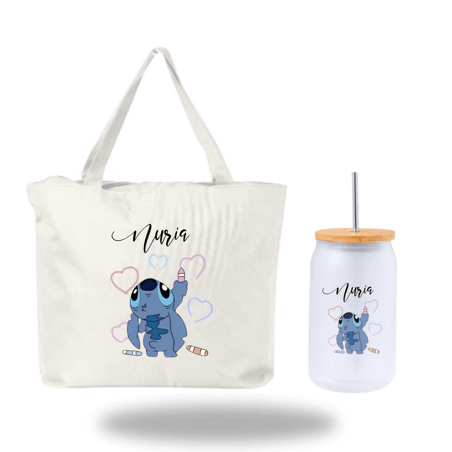 Bolso + tarro con pajita Personalizado - Personaje