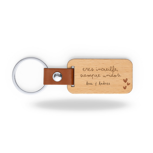 Llavero de madera - Personalizado con dedicatoria y nombres