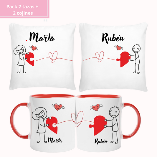 Pack 2 tazas + 2 cojines hilo rojo - Personalizado