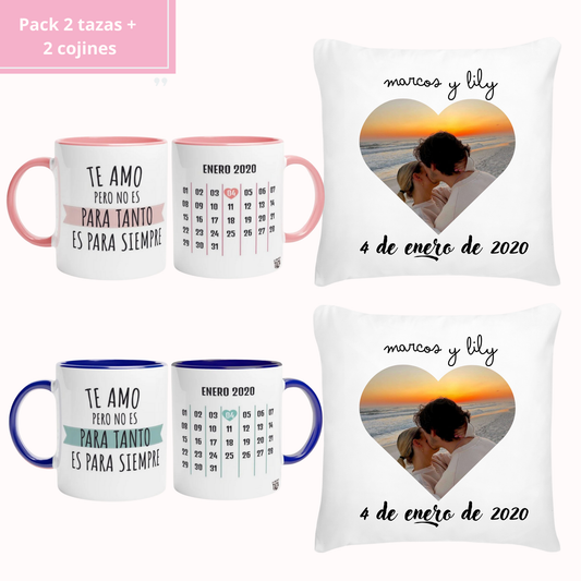 Pack 2 tazas + 2 cojines calendario y foto - Personalizado