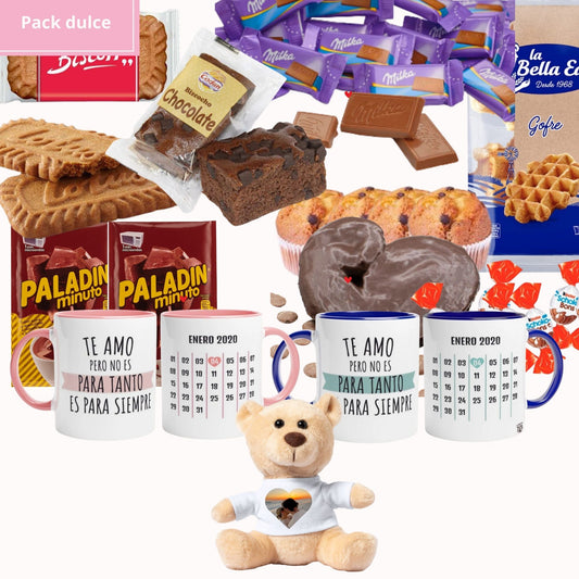Pack dulce - Chocolates + 2 tazas personalizadas + osito personalizado Calendario y Foto