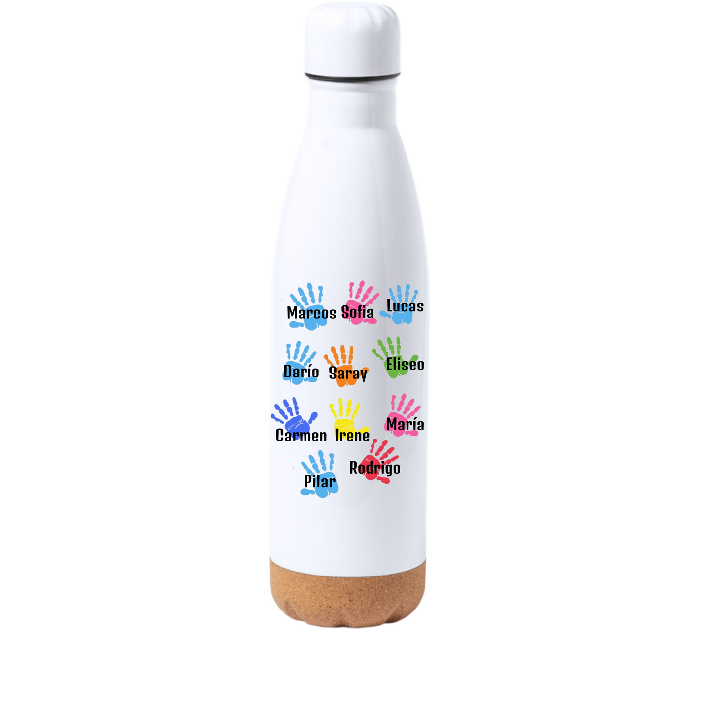 Botella Personalizada para profes- Huellas nombres alumnos